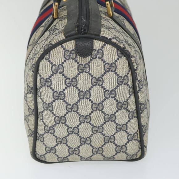 GUCCI GG Supreme Sherry Line Hand Bag Red Navy Gray 58 02 007 Auth 58751 - Picture 3 of 16